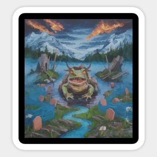 watercolor zombie frog in lake with horns Sticker